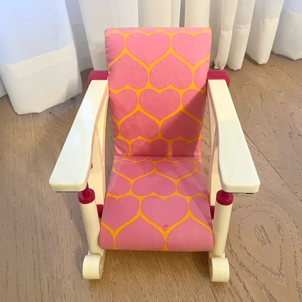 Battat Let's Hang Clip On Chair for 18" Dolls Pink Hearts on Orange Background